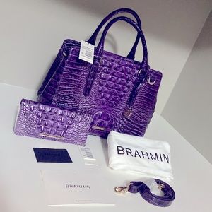 NWT BRAHMIN SMALL FINLEY ULTRAVIOLET OMBRÉ MELBOURNE & ADY WALLET SET